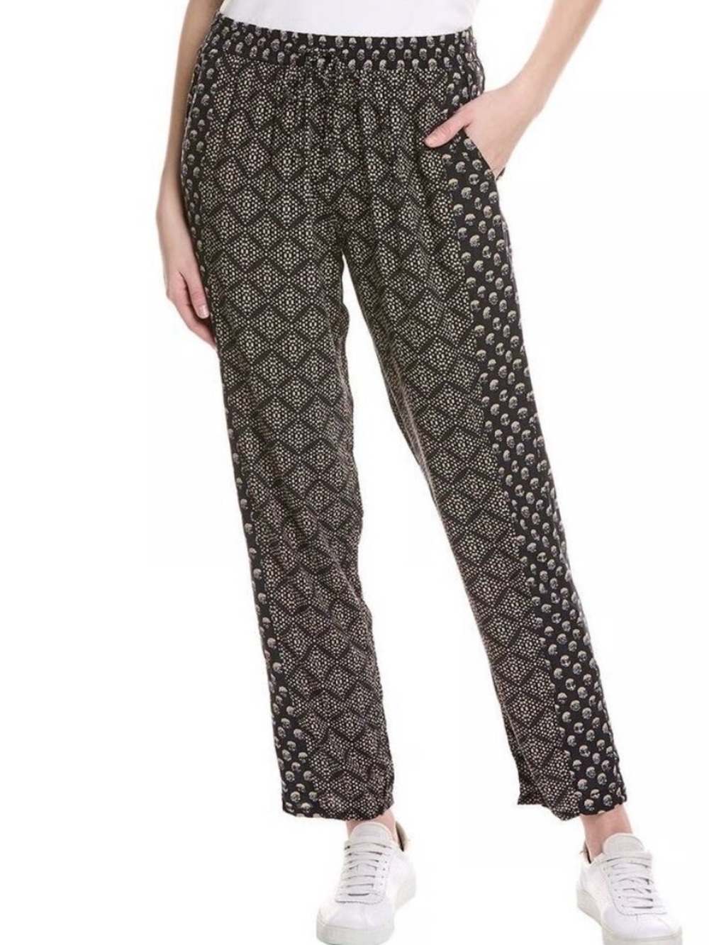 Michael Stars Black and Cream Printed pull on pants with tie and side pockets